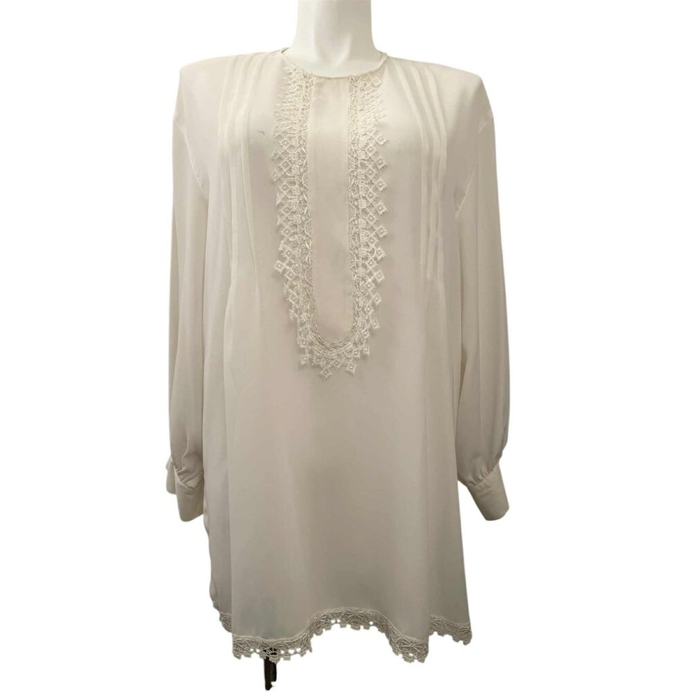 VINTAGE San Andre PLUS 1X Satin Victorian Lace Embellished Trim Blouse Tunic Rom